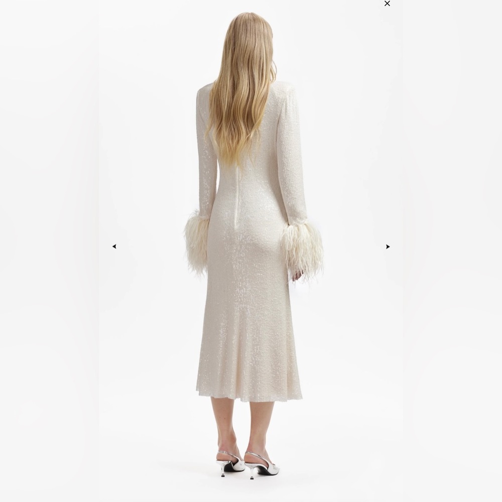 SELF-PORTRAIT CREAM SEQUIN FEATHER MIDI DRESS (US 2) - FOR BRIDES - Picture 2 of 10